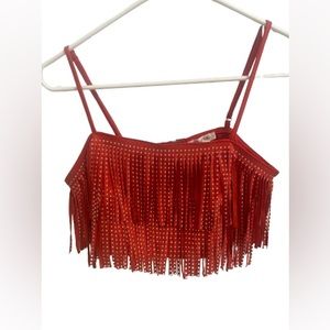 Red Fringe Crop Top